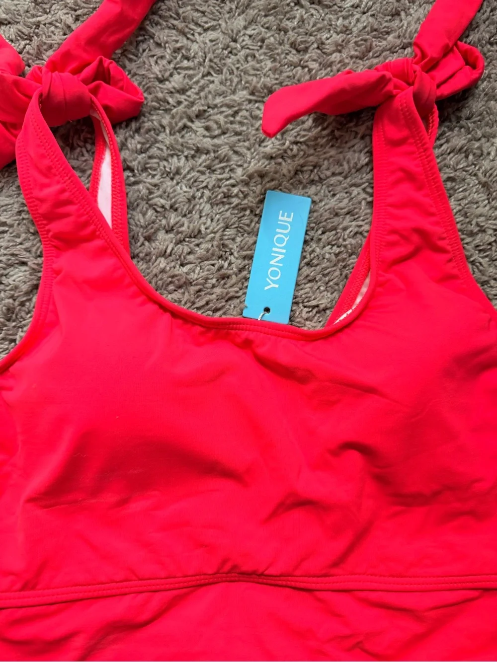 Younique Coral Tie-Shoulder High-Waist Bikini Set